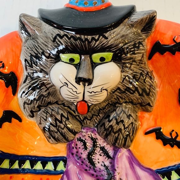 Fitz and Floyd Kitty Witches Ceramic Candy Dish 10" Creepy Crawlies NO BOX Cat - Picture 4 of 16